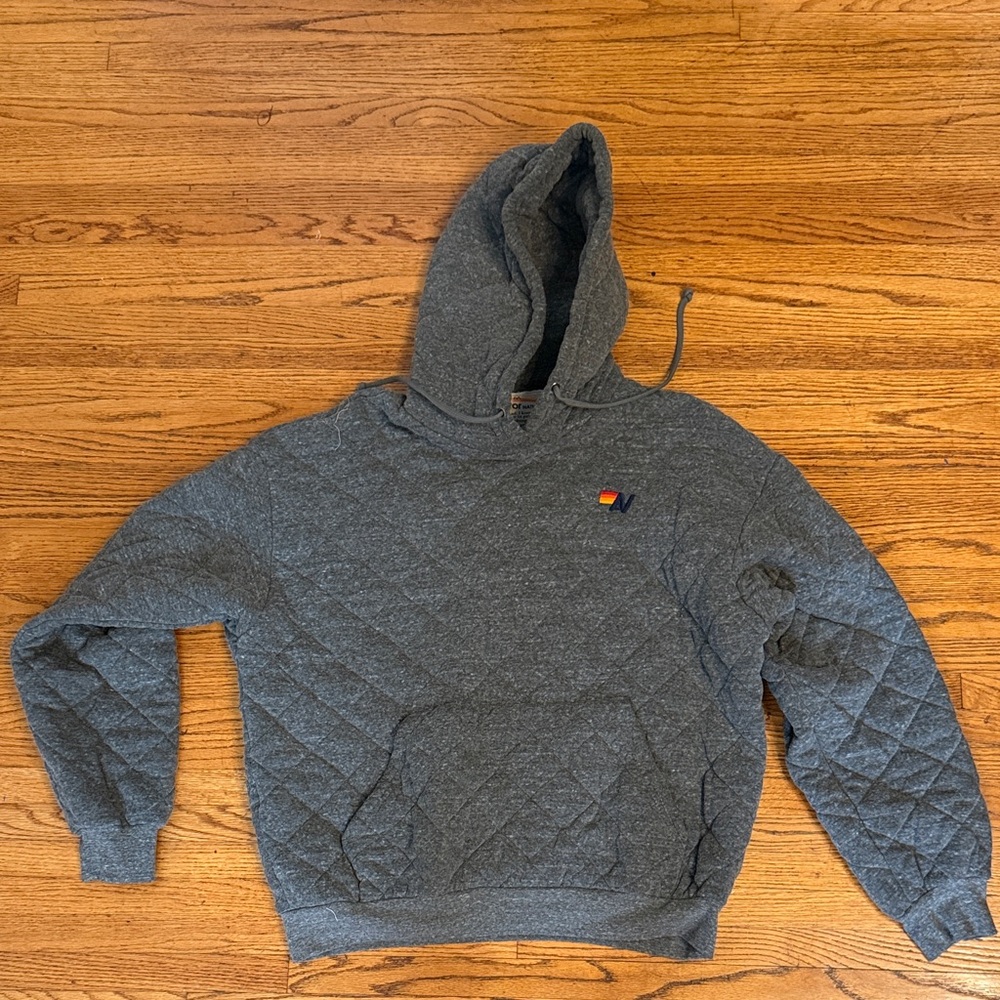 Aviator Nation Heather Grey Relaxed Fit Quilted Pullover Hoodie